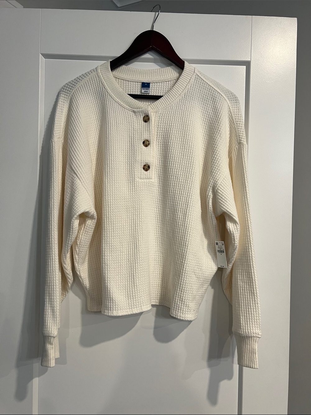 Old Navy Cream Waffle Knit Henley Sweater NWT